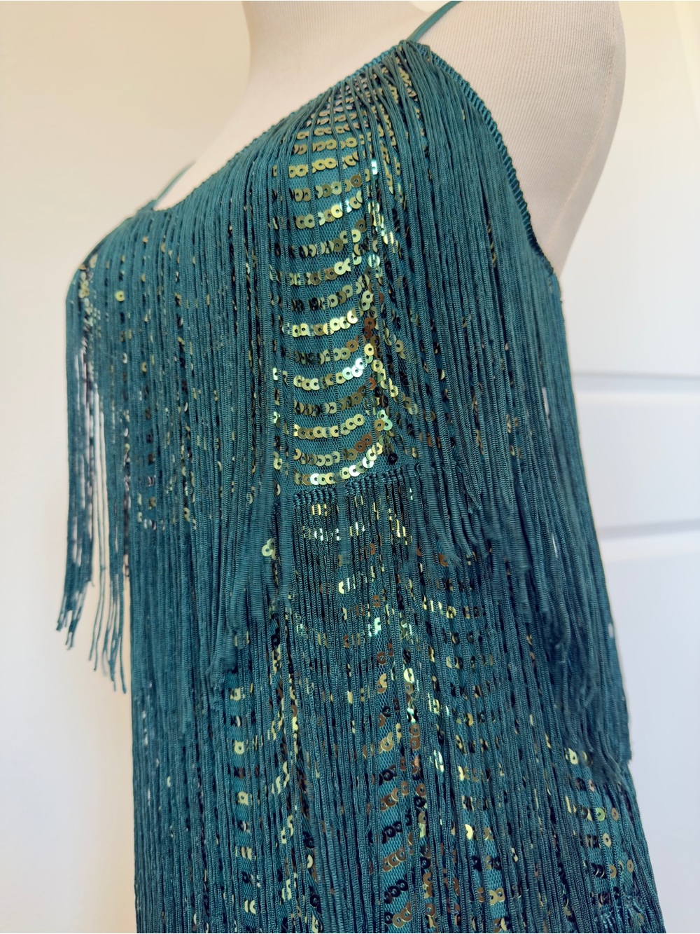 NWT PrettyGuide Green Fringe Sequin Sparkle Midi Dress Flapper 1920’s Size 2